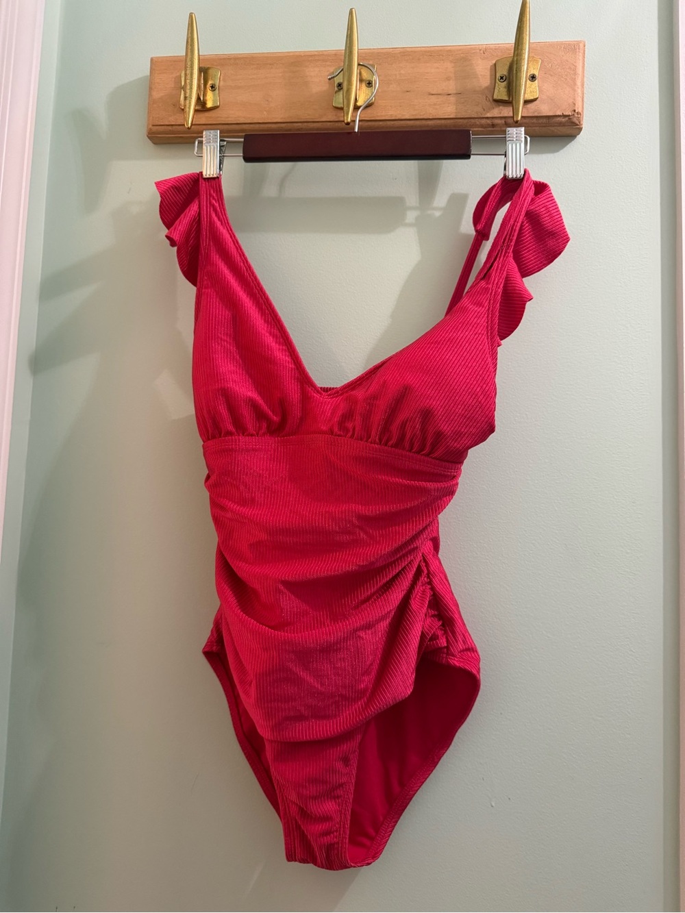 Ellen Tracy Red Ruffled Strap One-Piece Swimsuit with tags